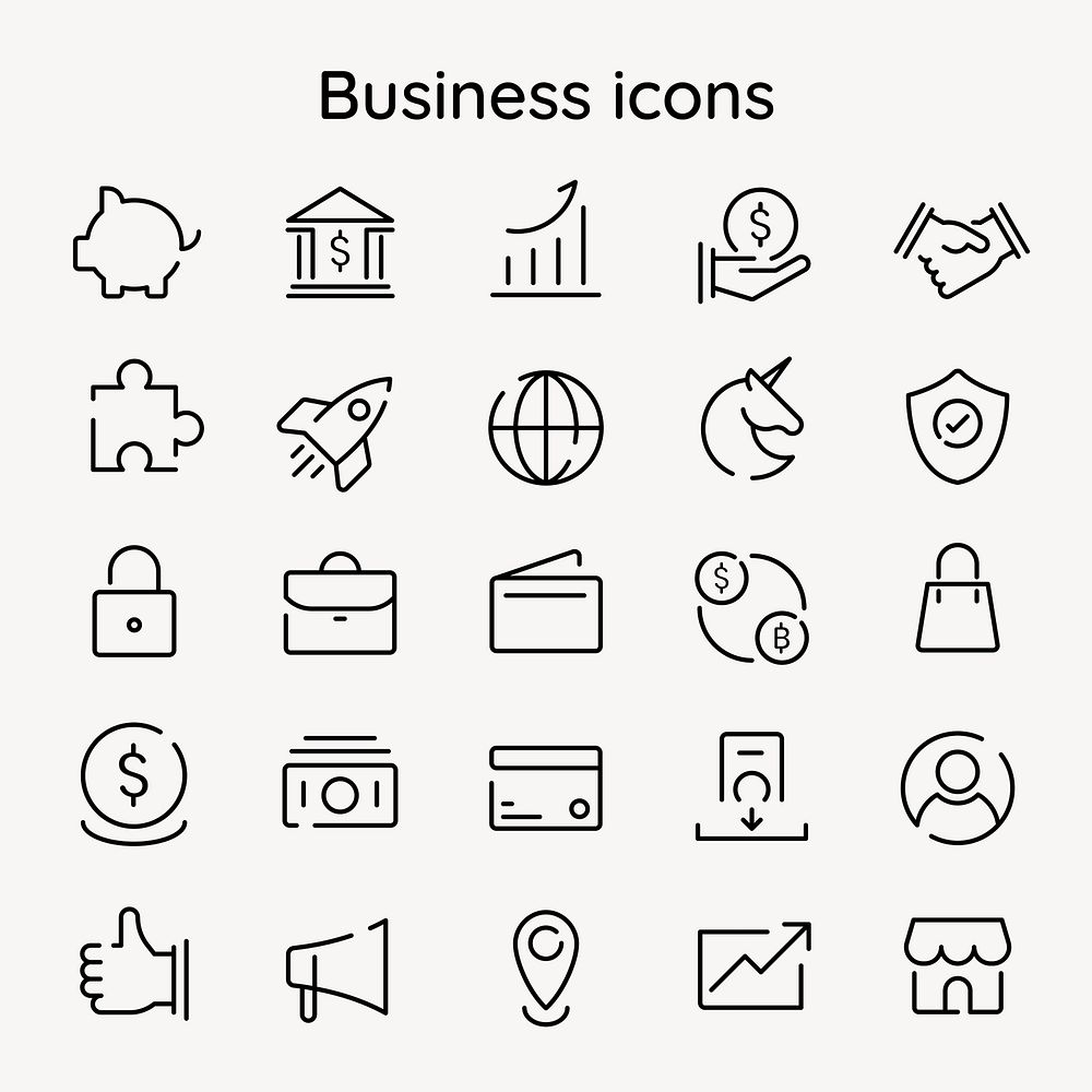 Business marketing icon psd black minimal line set