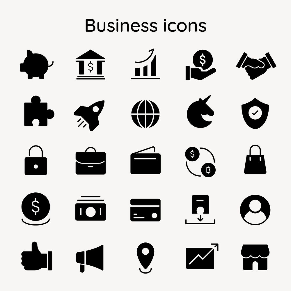 Business marketing icon psd black flat design set