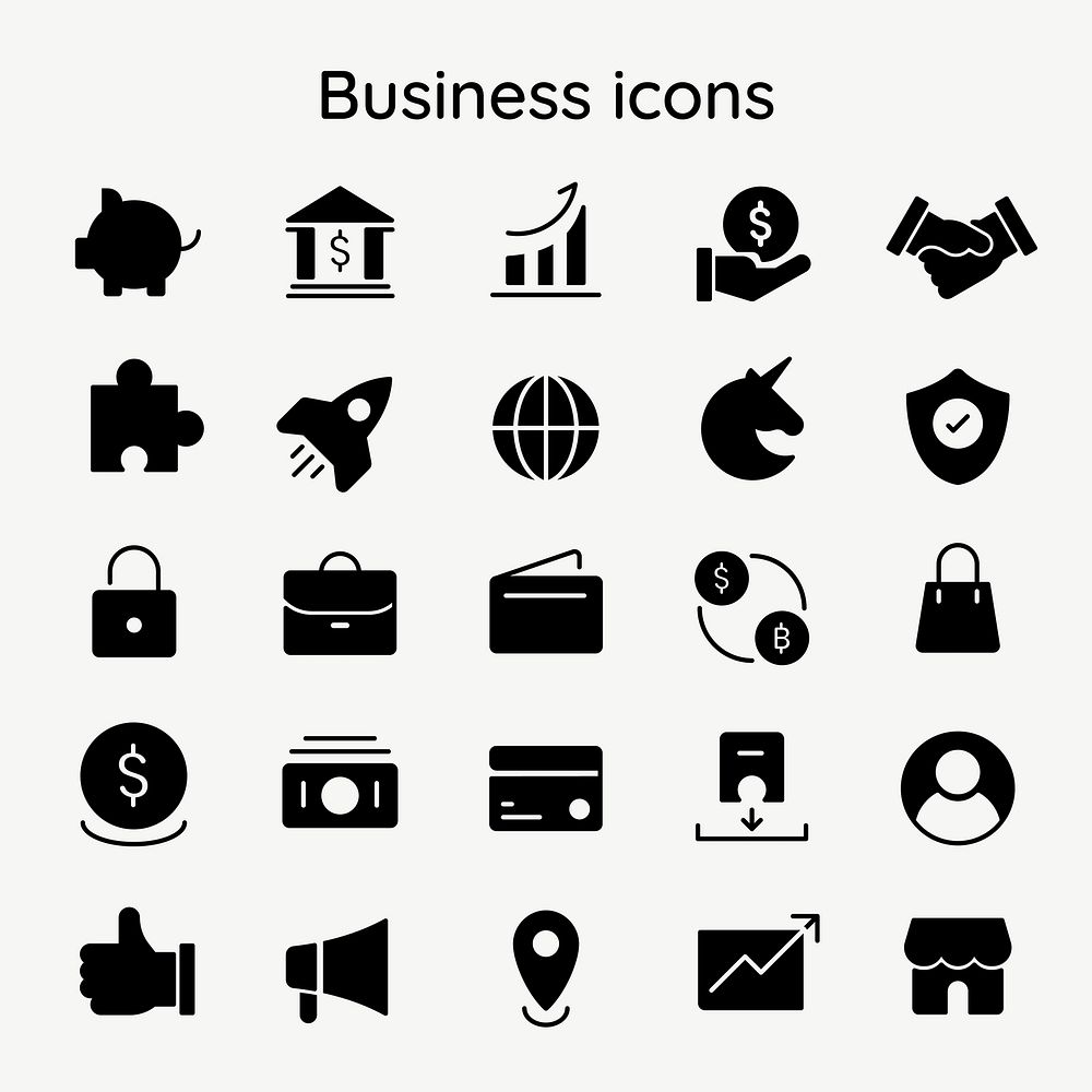 Business marketing icon vector black flat design set