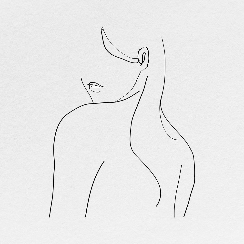 Woman&rsquo;s body line art psd feminine drawing on gray background