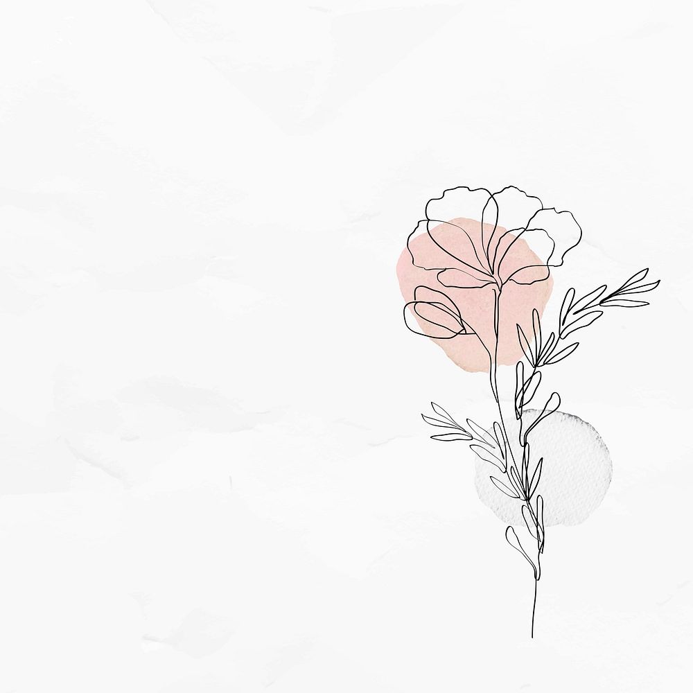Textured background with poppy psd feminine line art illustration