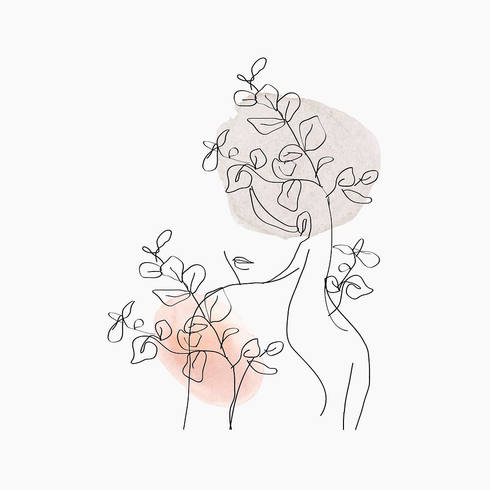 Woman’s body line art psd floral orange pastel feminine illustration