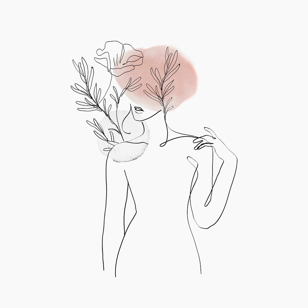 Woman&rsquo;s body line art vector floral pink pastel feminine illustration