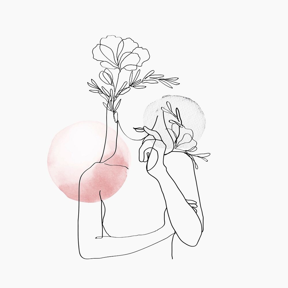 Woman&rsquo;s body line art floral pink pastel feminine illustration