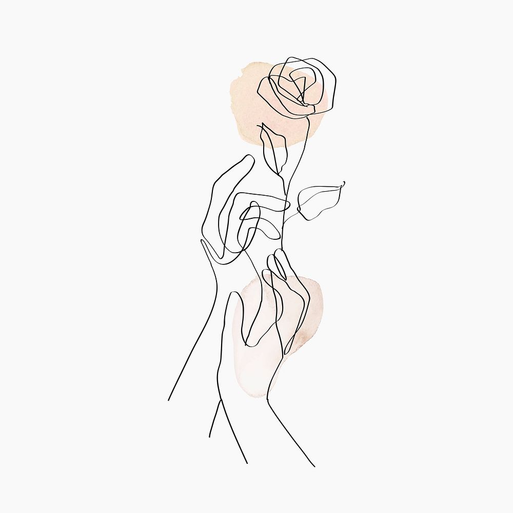Minimal line art hands psd floral beige pastel aesthetic illustration