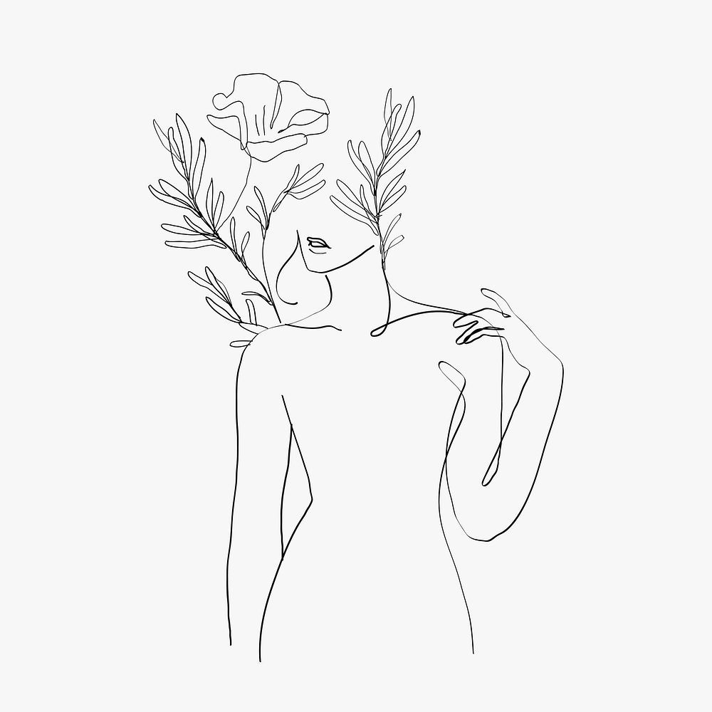 Aesthetic woman&rsquo;s body line art minimal grayscale drawings