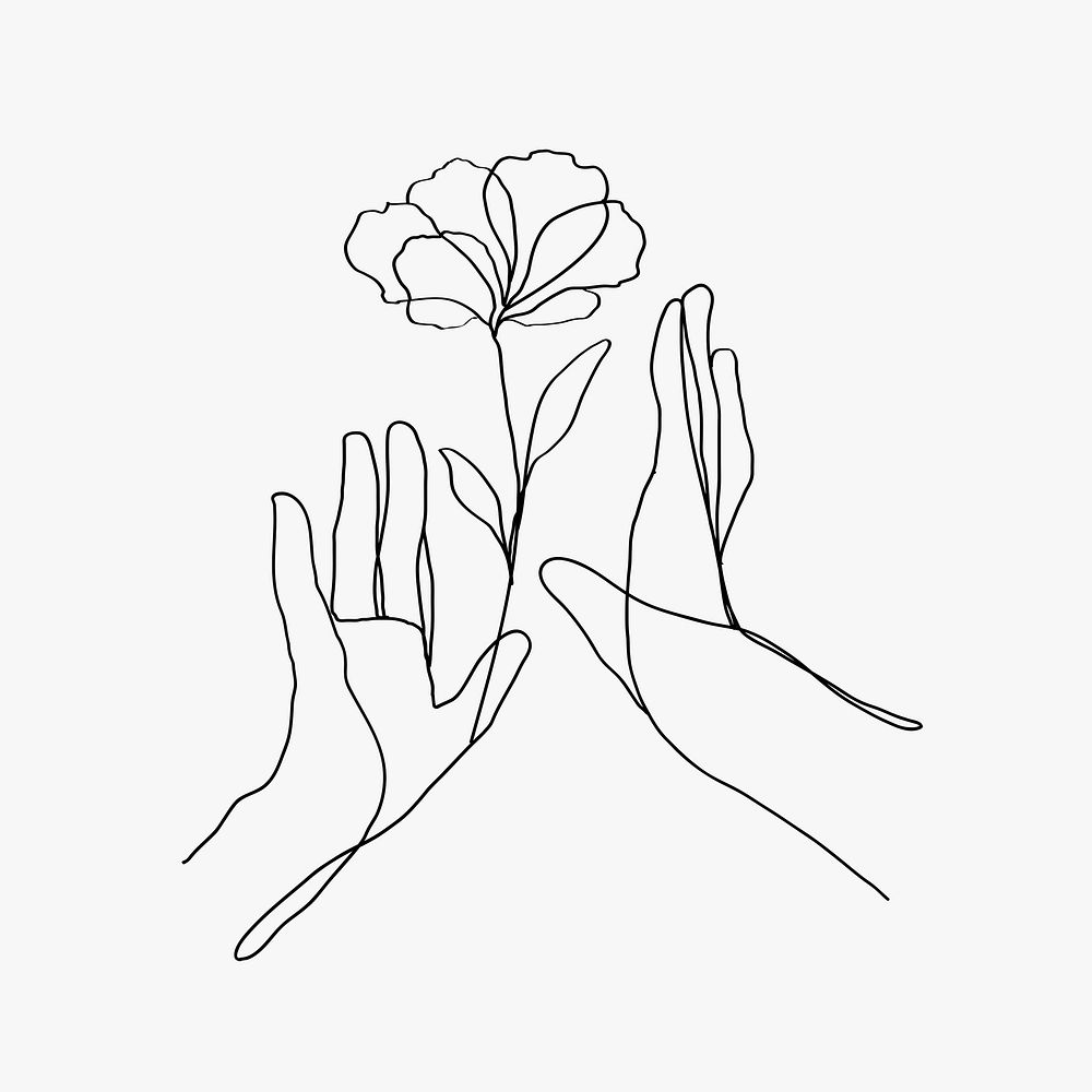 Minimal line art hands psd floral black aesthetic illustration