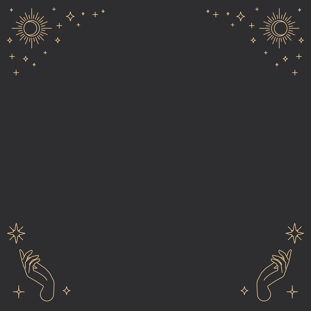 Gold celestial sun and moon monoline frame background on black