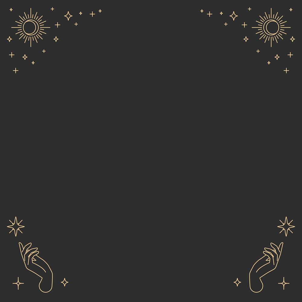 Gold celestial frame vector sun and moon linear style background on black