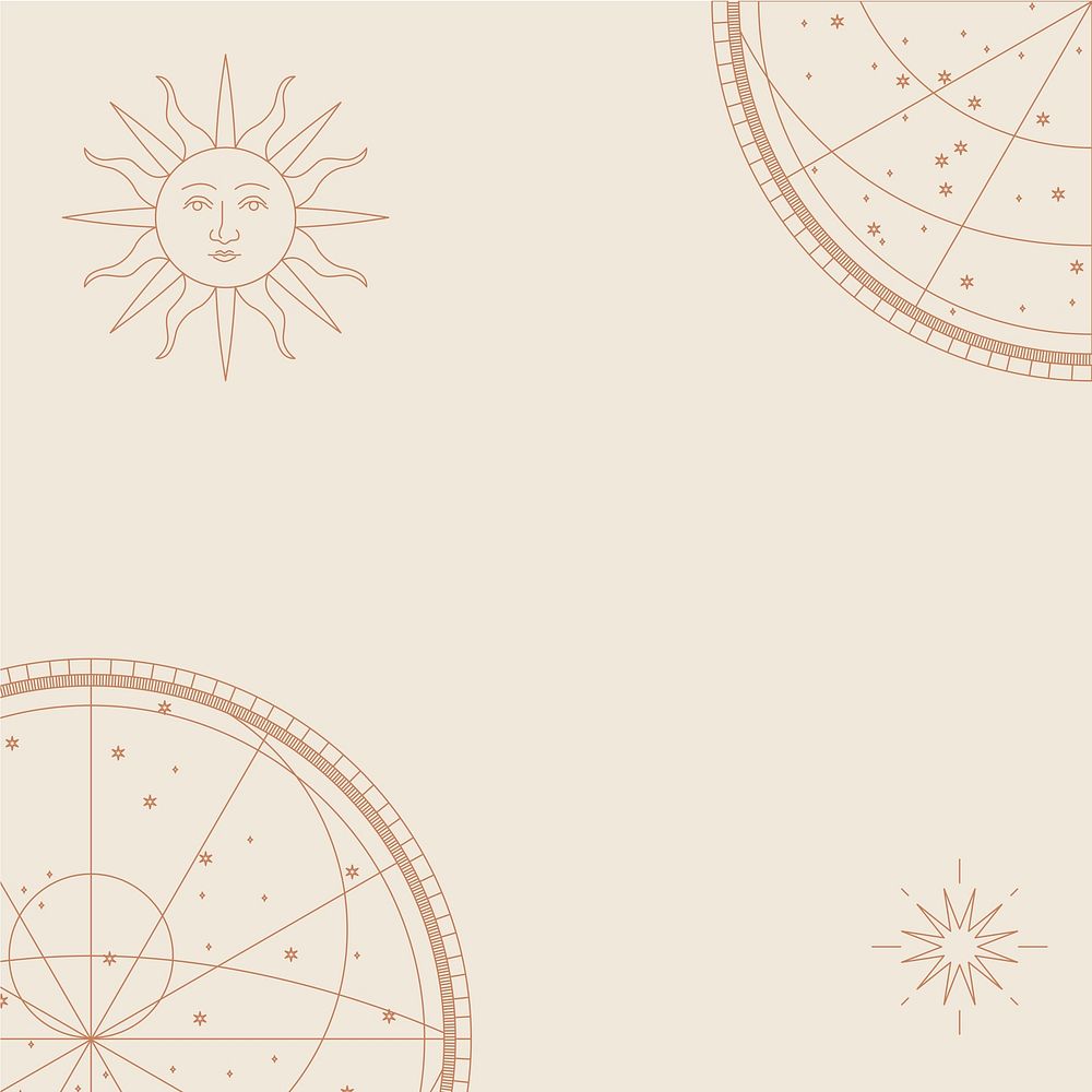 Antique sun with face psd with astrological star map beige background