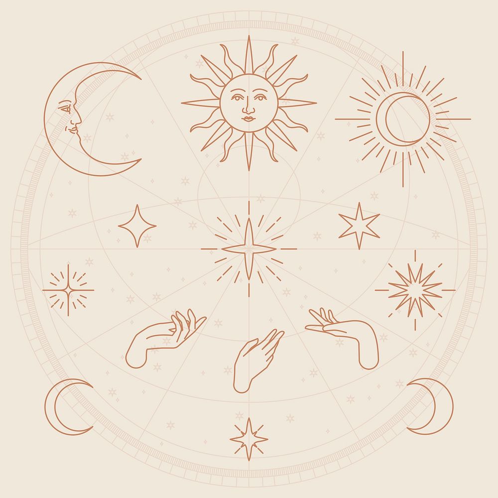 Celestial object doodle collection psd beige background
