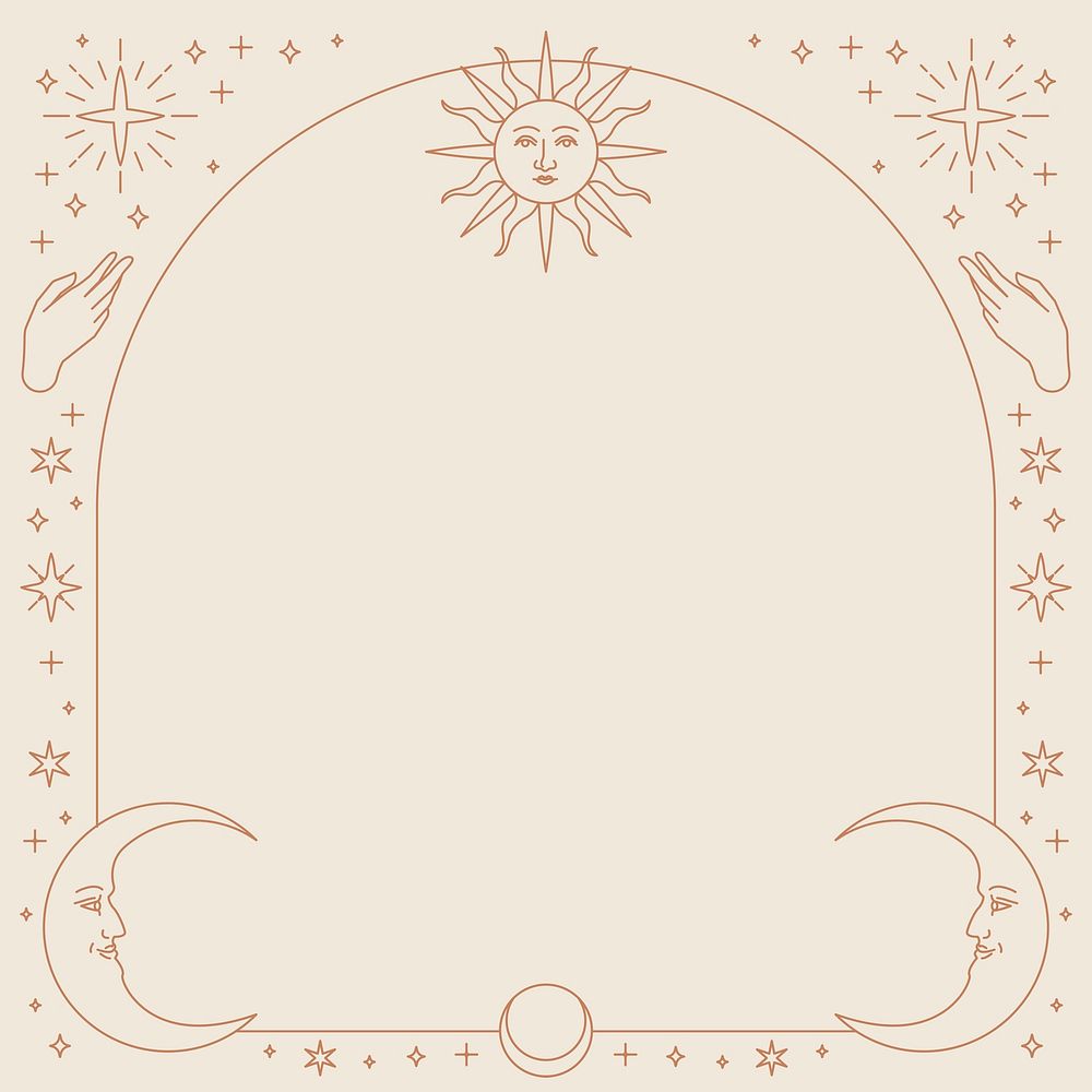 Celestial icons psd square frame on beige
