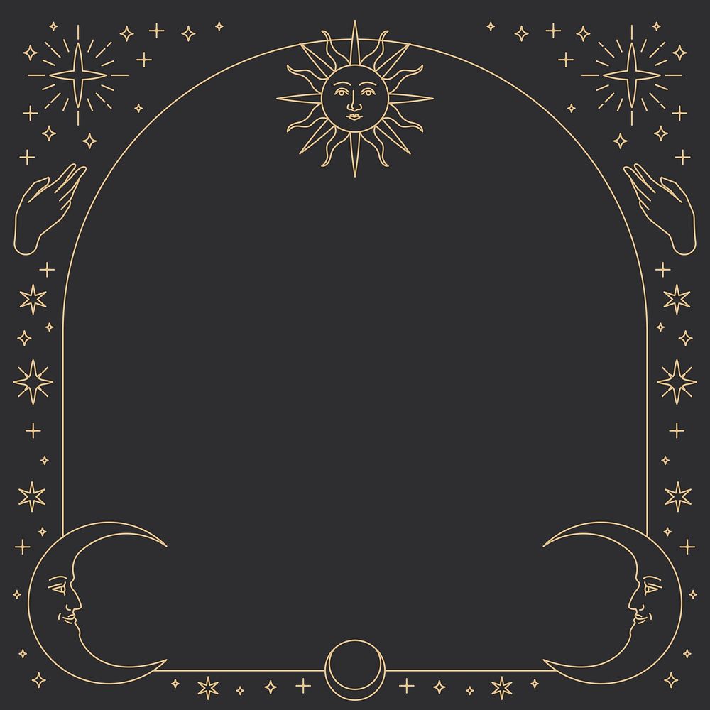Monoline celestial icons psd square frame on black