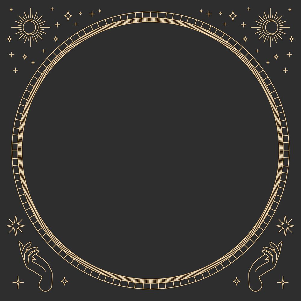 Two open hands vector round frame linear style on black background