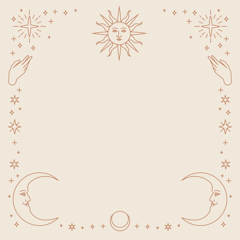 Gold celestial sun and moon monoline background on beige