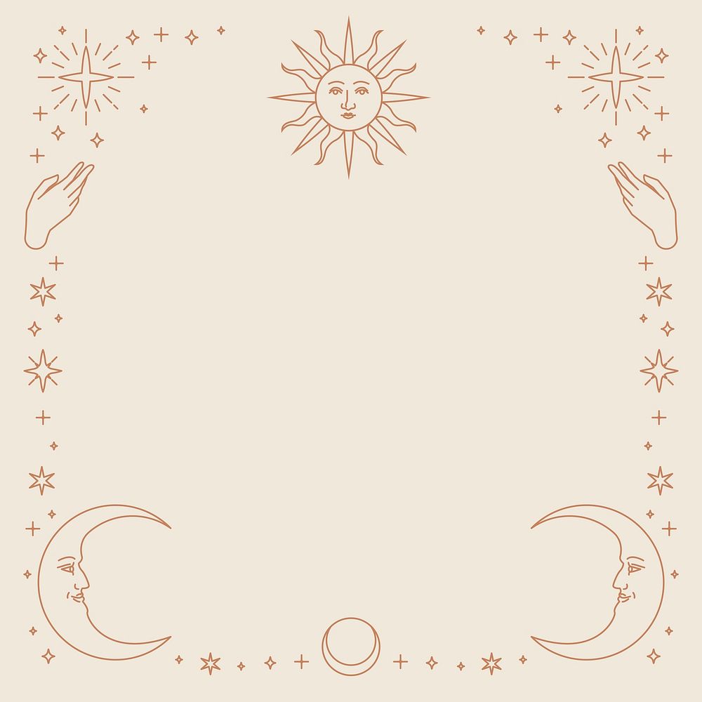 Gold celestial psd sun and moon monoline background on beige