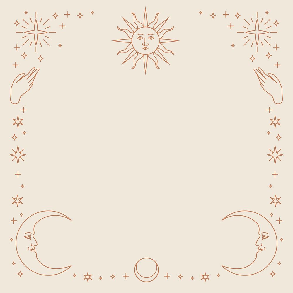 Gold celestial vector sun and moon monoline background on beige