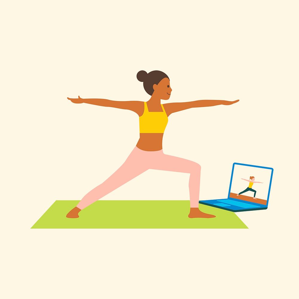 Online yoga class psd character flat graphic