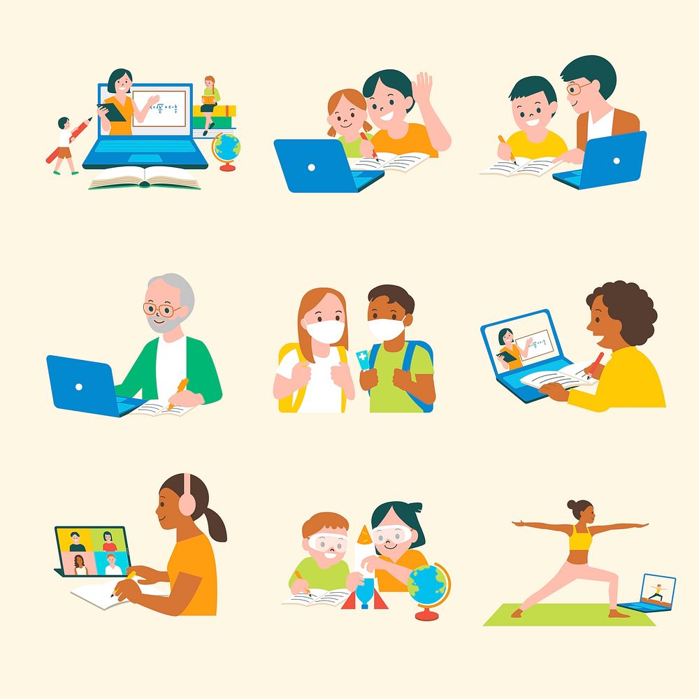 Online education psd character flat graphic collection