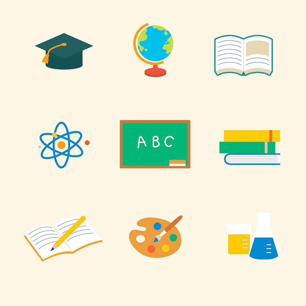 Educational icon psd flat graphic pack