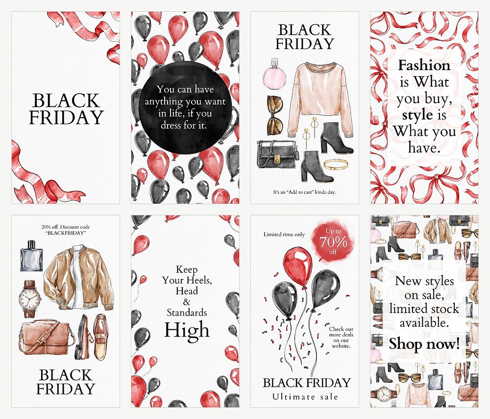 Black Friday sale template psd set for social media stories