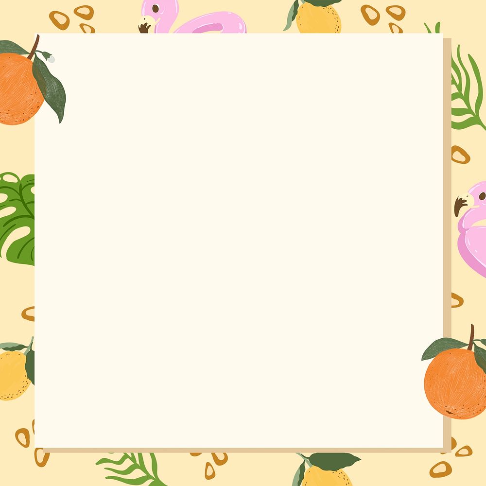 Tropical fruit square frame on a beige background design