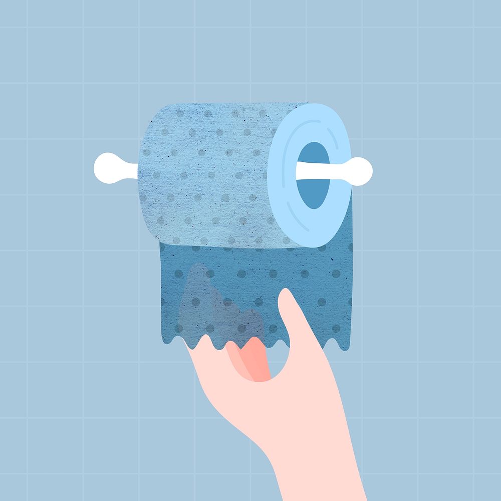 Hand getting a blue toilet tissue vector