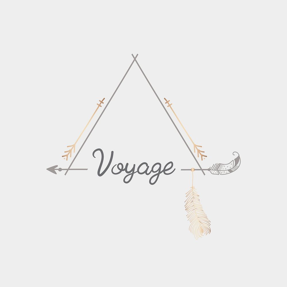 Voyage with gray arrows and feathers travel badge vector