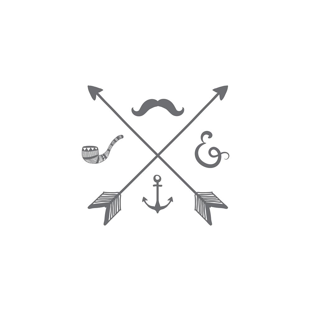Crossing gray arrows with mustache and pipe badge vector