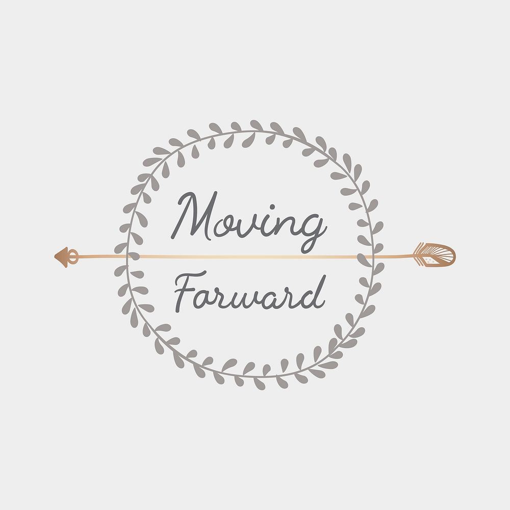 Moving forward wording with a circle branch badge vector