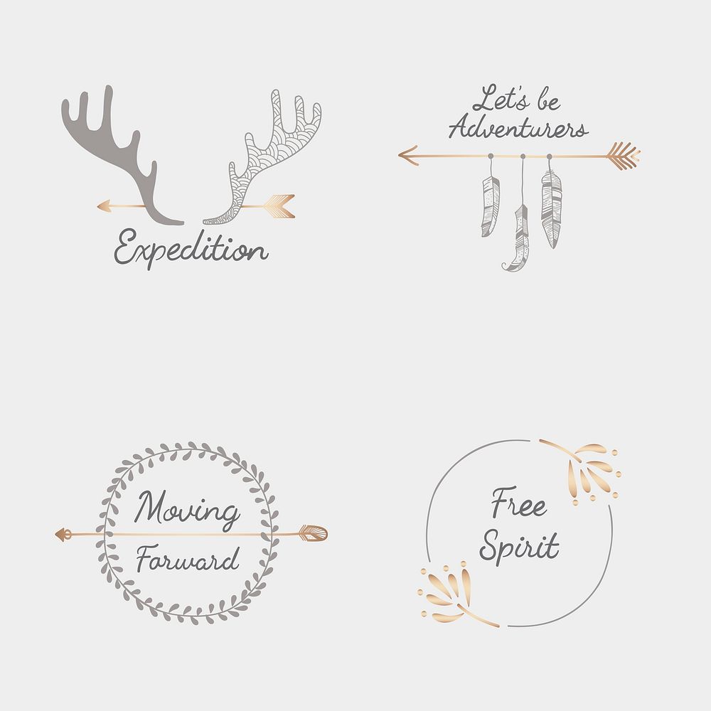 Travel quotes with hand sketched badges ornament vector set