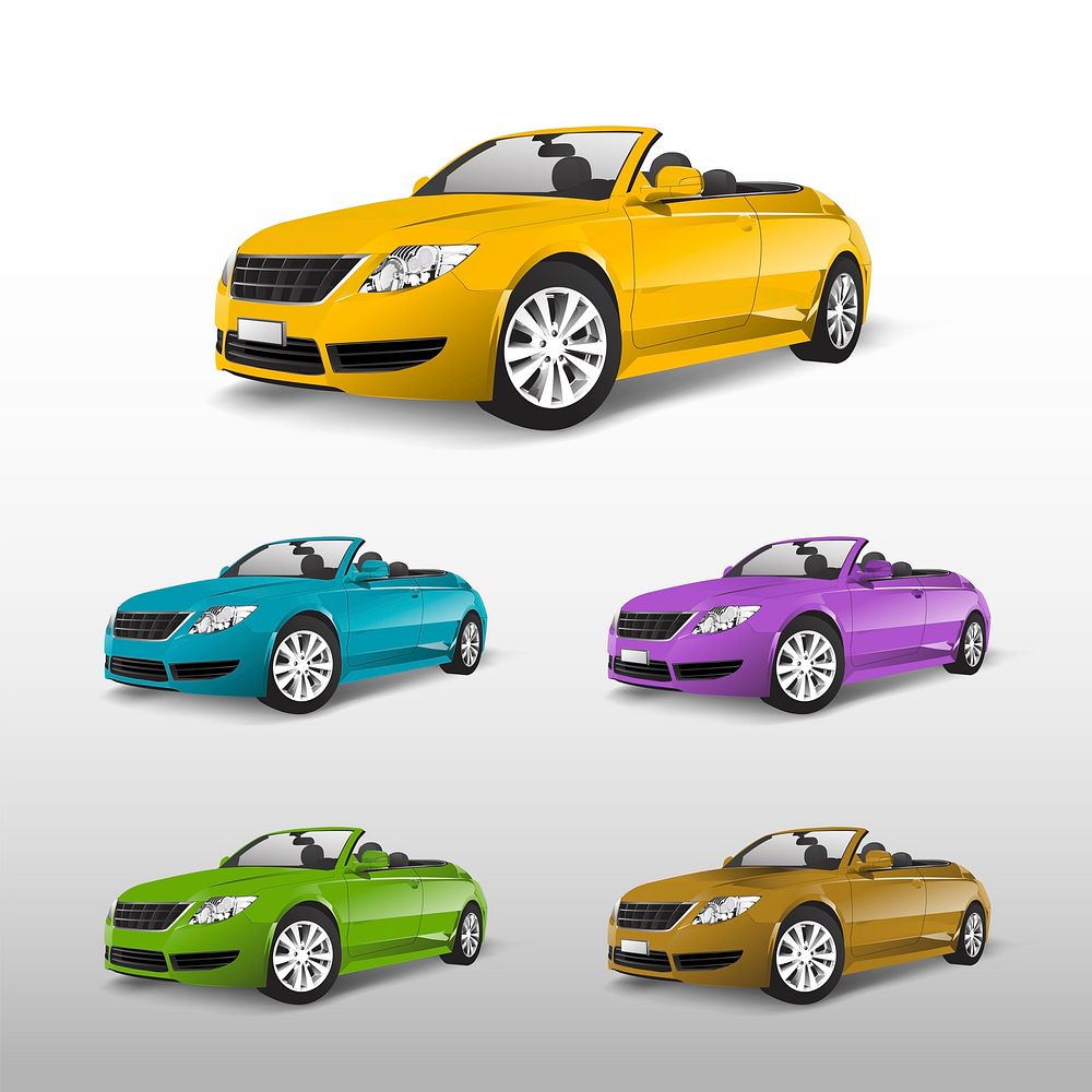Set of colorful convertible car vectors
