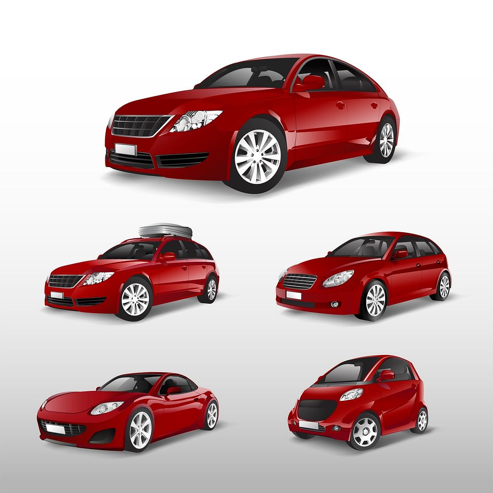 Set of various models of red car vectors