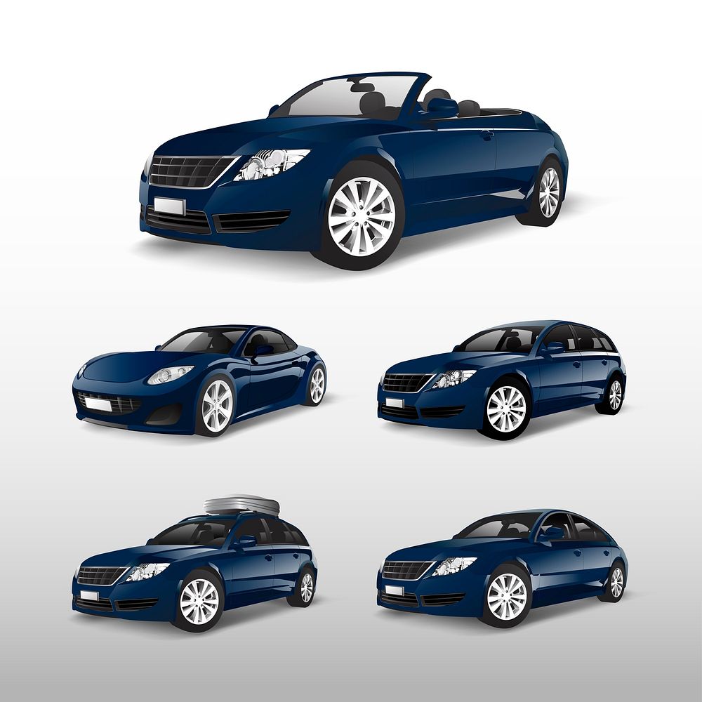 Set of blue car vectors