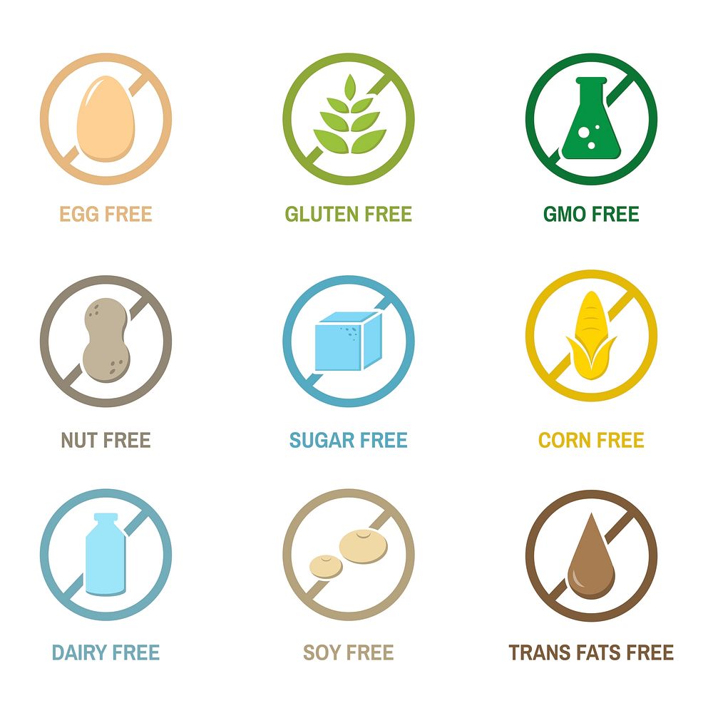 Illustration of food allergy icons isolated on white background vector