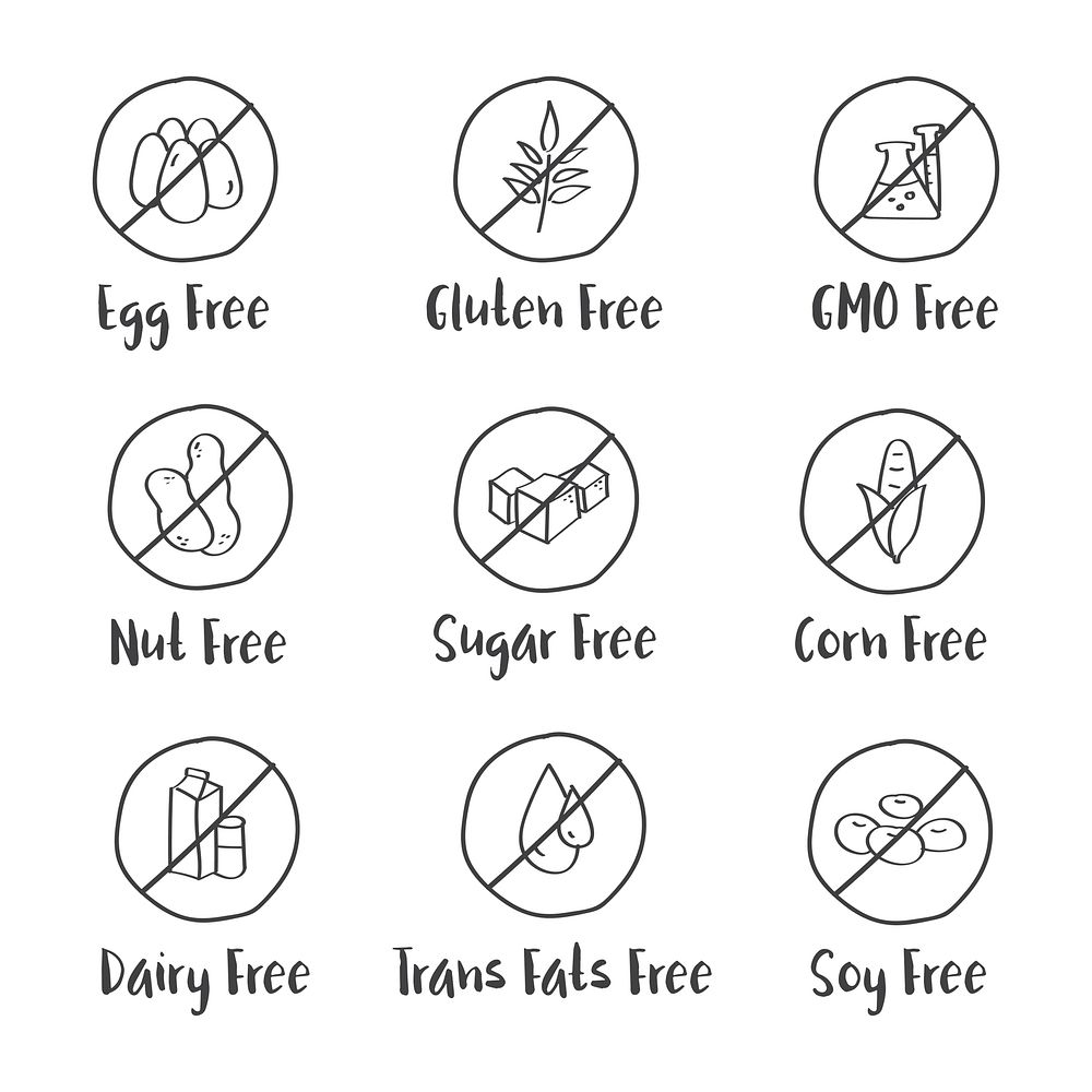 Illustration of food allergy icons isolated on white background vector
