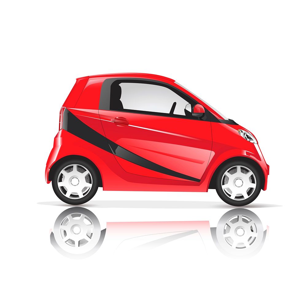 Three dimensional image of red car isolated on white background
