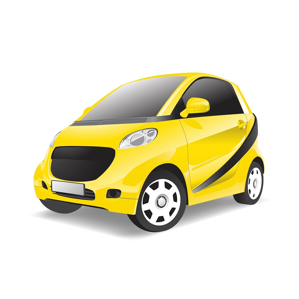 Three dimensional image of yellow car isolated on white background