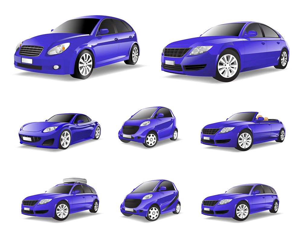 Three dimensional image of violet car isolated on white background