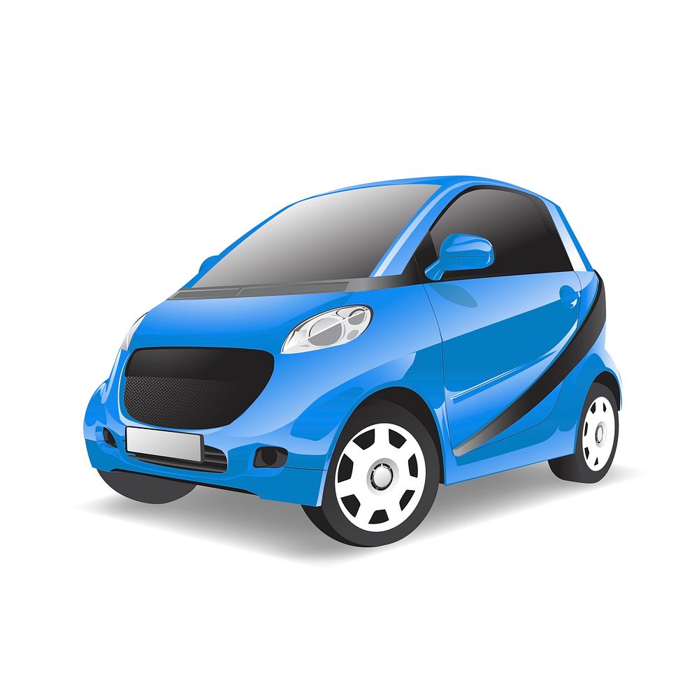 Three dimensional image of blue car isolated on white background