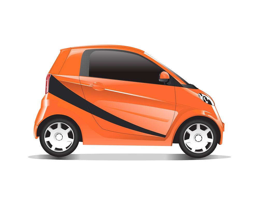 Three dimensional image of orange car isolated on white background