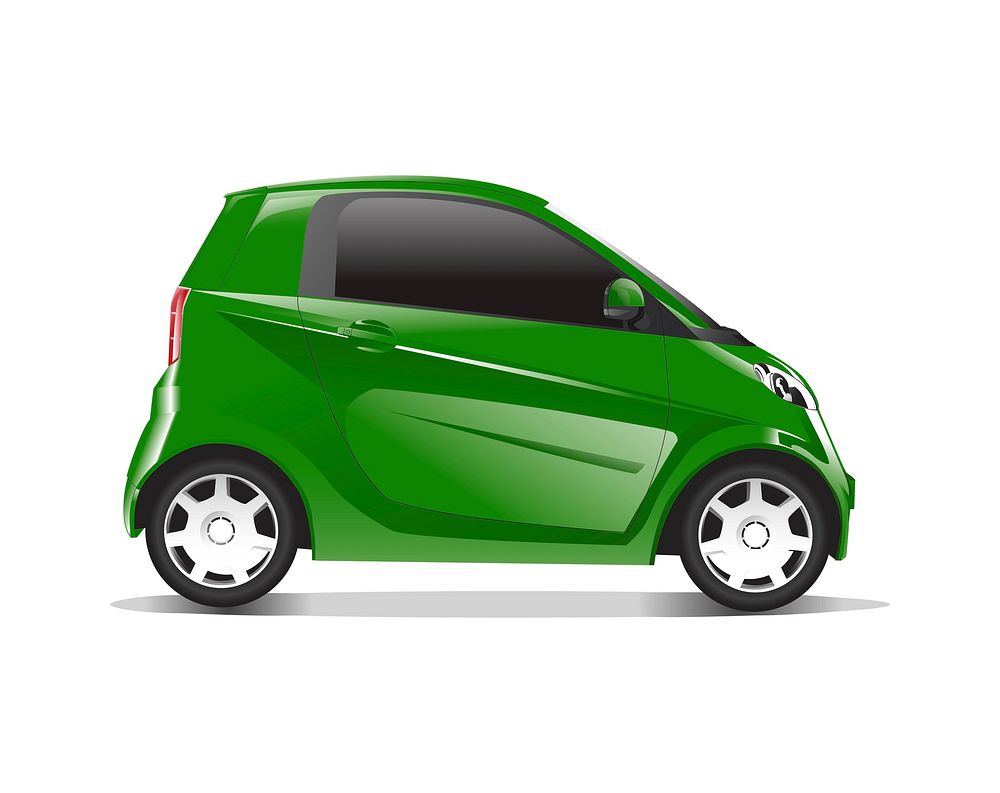Three dimensional image of green car isolated on white background