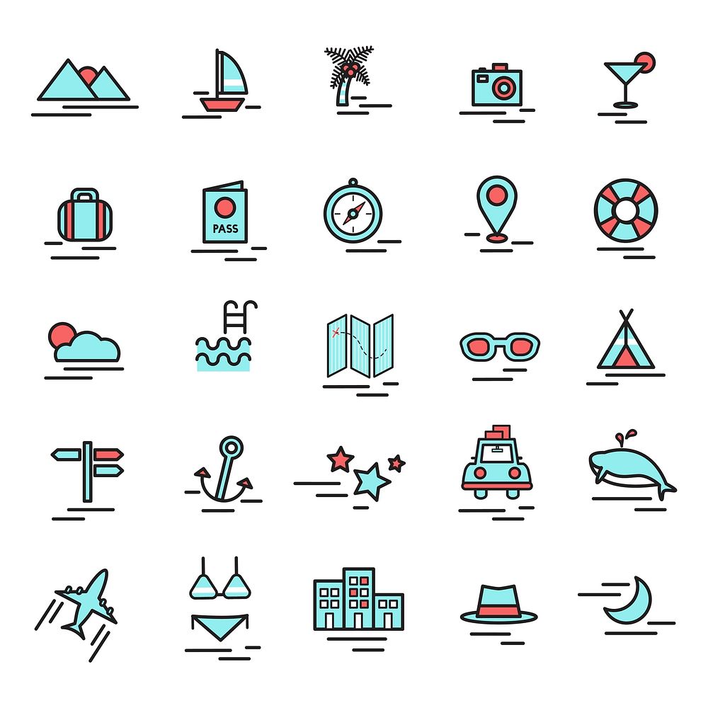 Illustration of travel icons set vector
