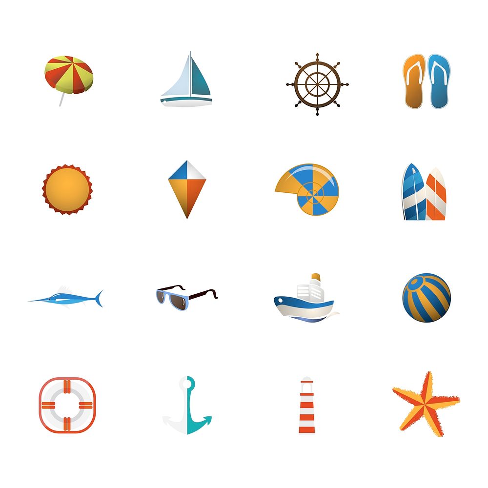 Illustration of summer icons set vector