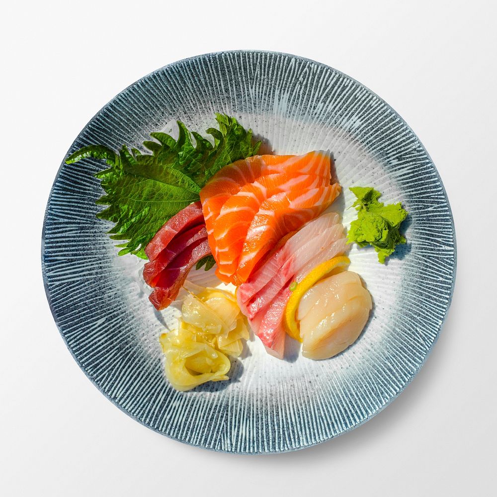 Sashimi on a plate, food photography psd