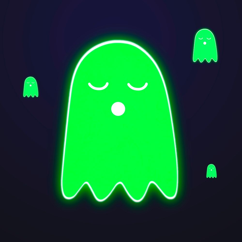 Neon green Halloween ghost sticker overlay design resource 