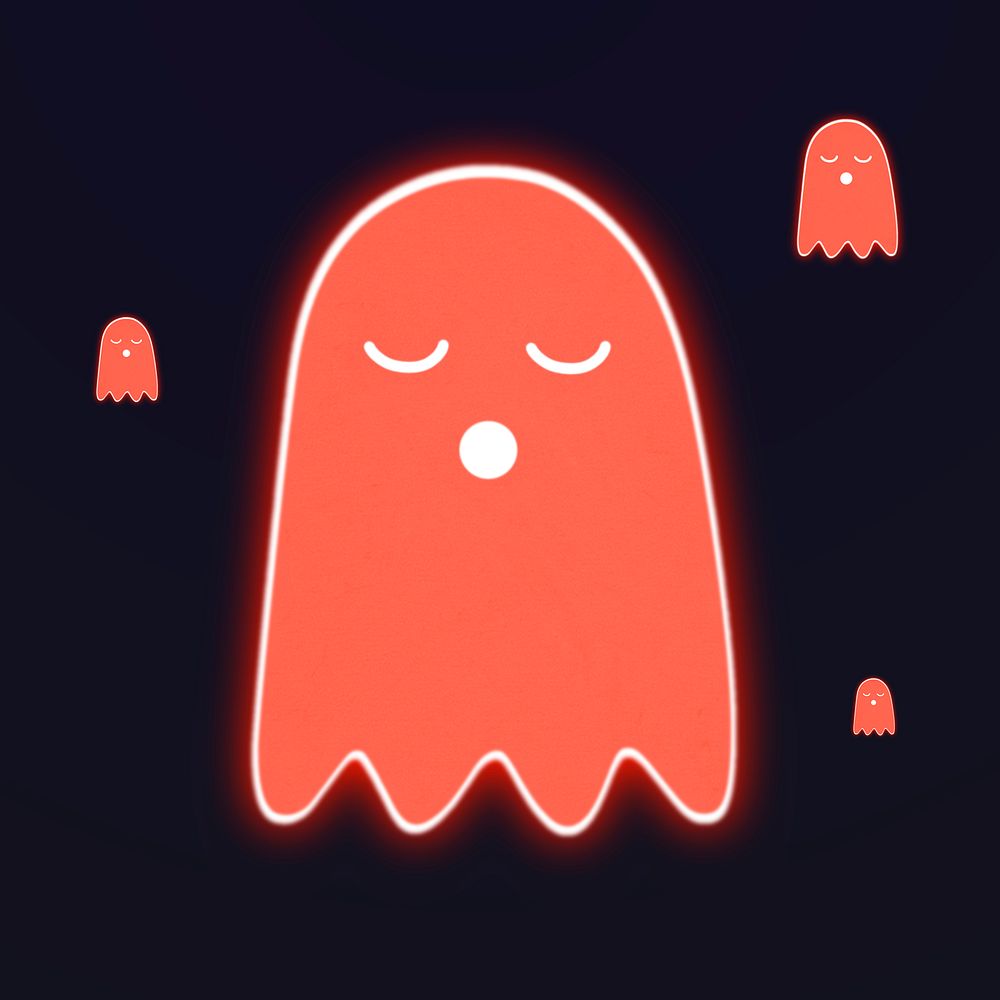 Neon red Halloween ghost sticker overlay design resource 