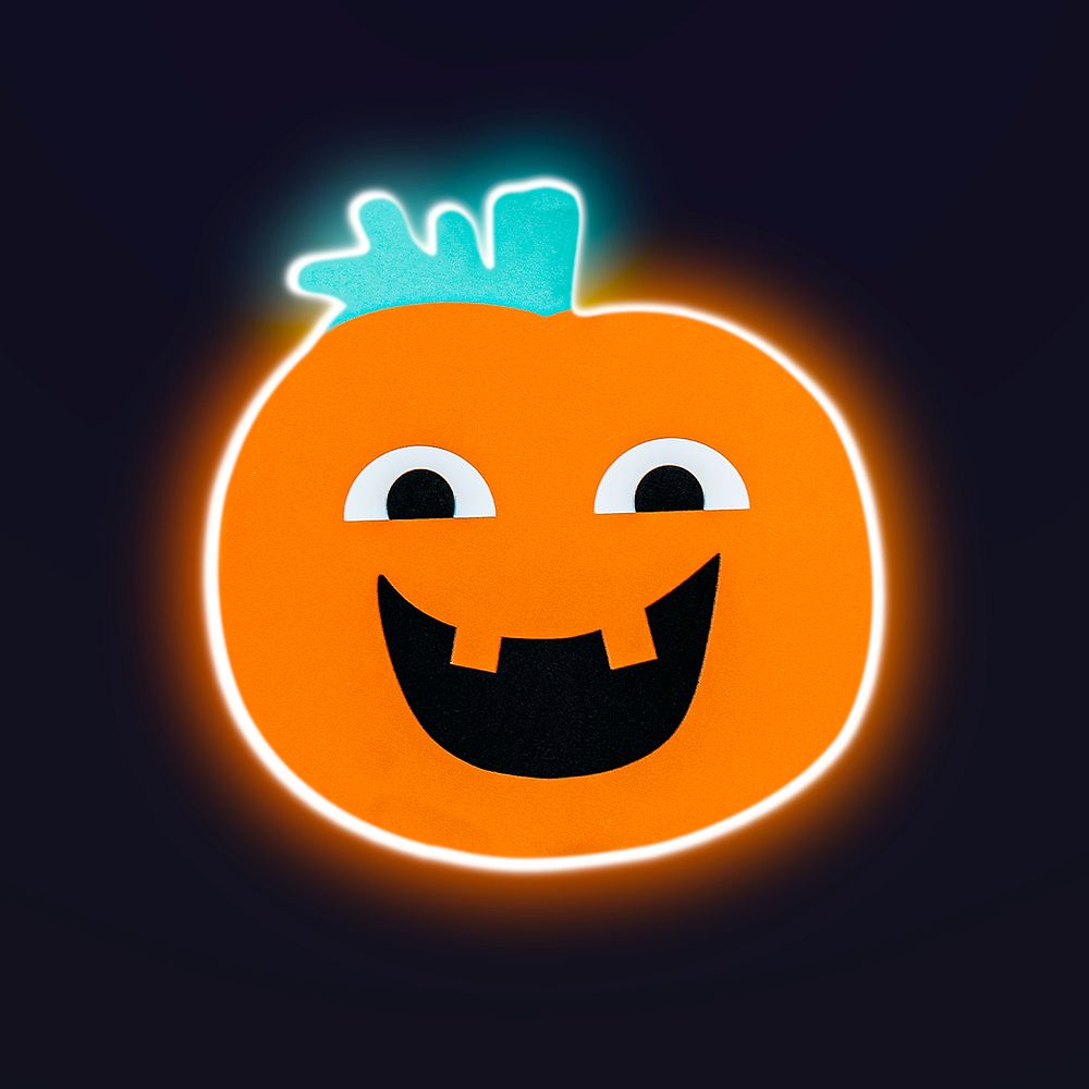 Happy Halloween neon pumpkin sticker overlay design resource