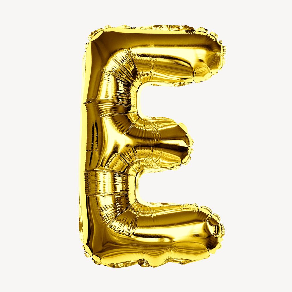 Gold E foil balloon collage element, alphabet design psd