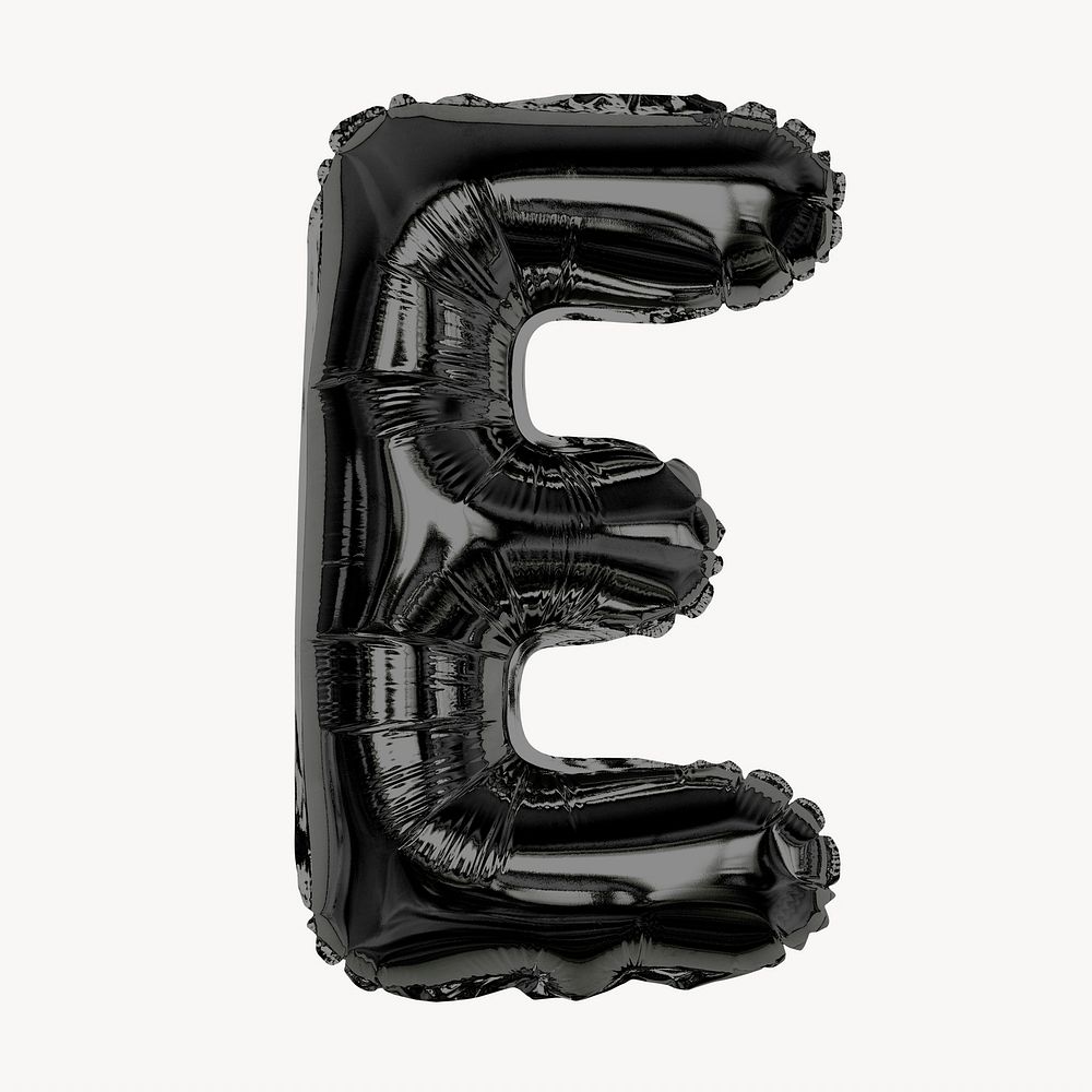 Black foil balloon E letter isolated, alphabet design